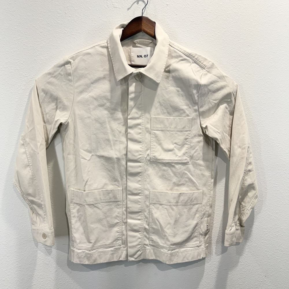 NN07 Olav 1920 Overshirt Shacket Mens S  Ivory Patch Pocket Cotton Organic